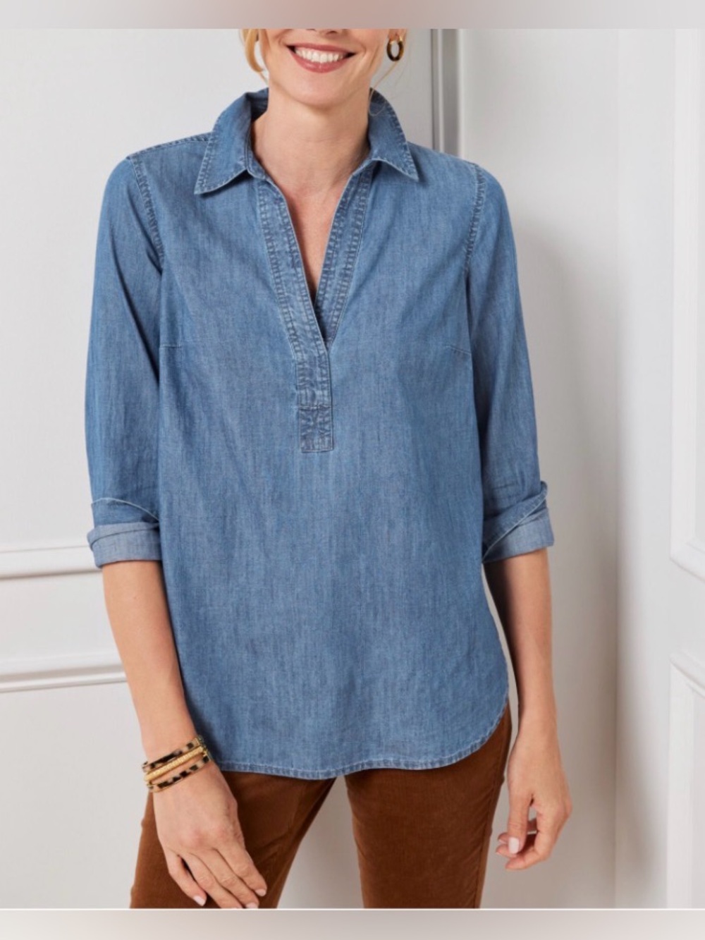Talbots Denim-Style Chambray Popover Tunic in Light Blue